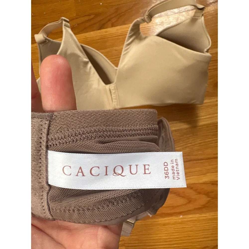 Cacique Bra Bundle Lot of 2 Tan T-Shirt 36D & Mauve Unlined Underwire 36DD